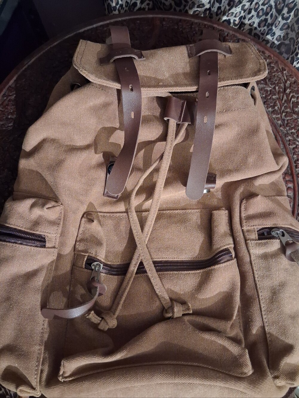 Brown Canvas Back Pack In Like New Condition